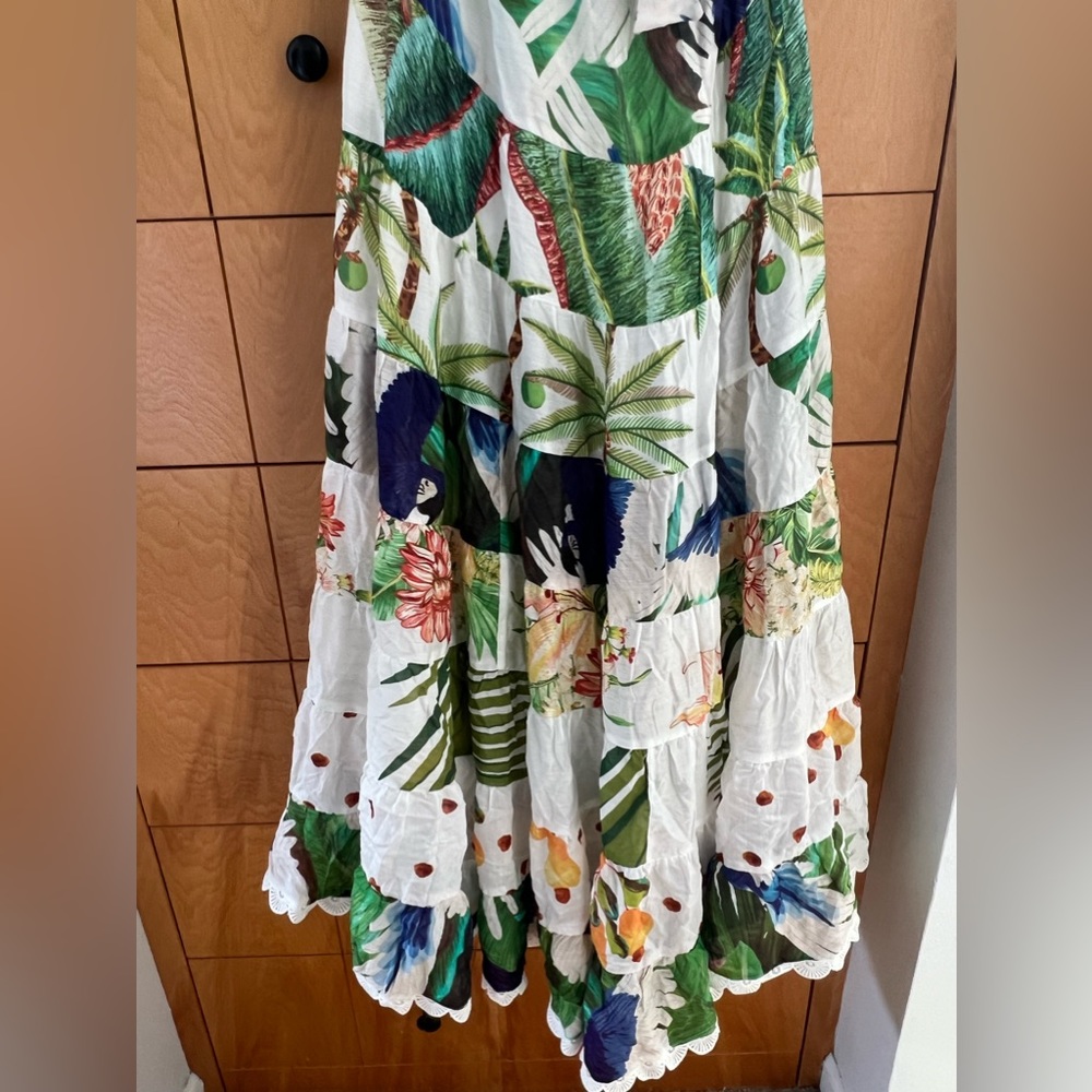 FARM Rio Tropical Leaf & Floral Maxi Dress in White, Green & Blue - Picture 3 of 8